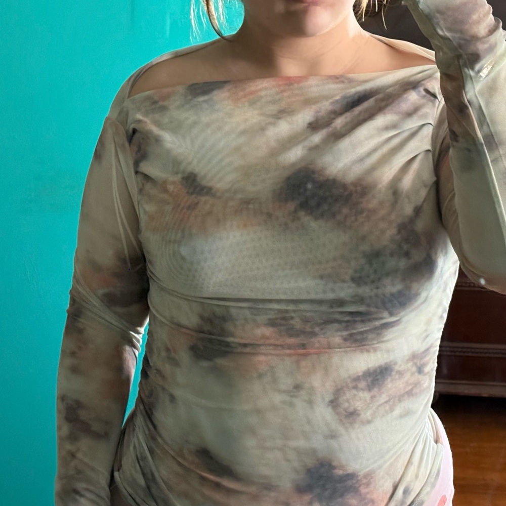 House of Harlow 1960 Off-Shoulder Tie-Dye Long Sleeve Top